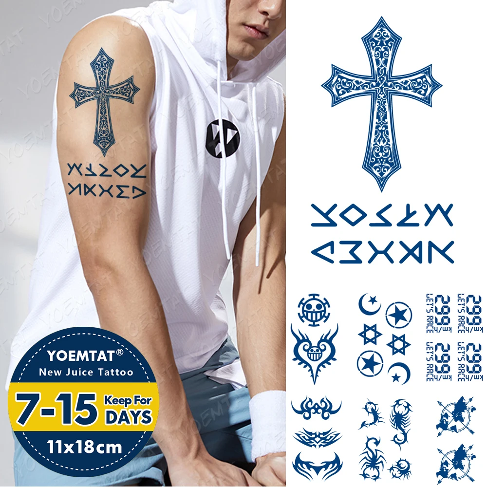 

Juice ink 2 week last Waterproof Temporary Tattoo Sticker Cross Arabic Letter Scorpion Flash Tattoos Totem Body Art Fake Tatto