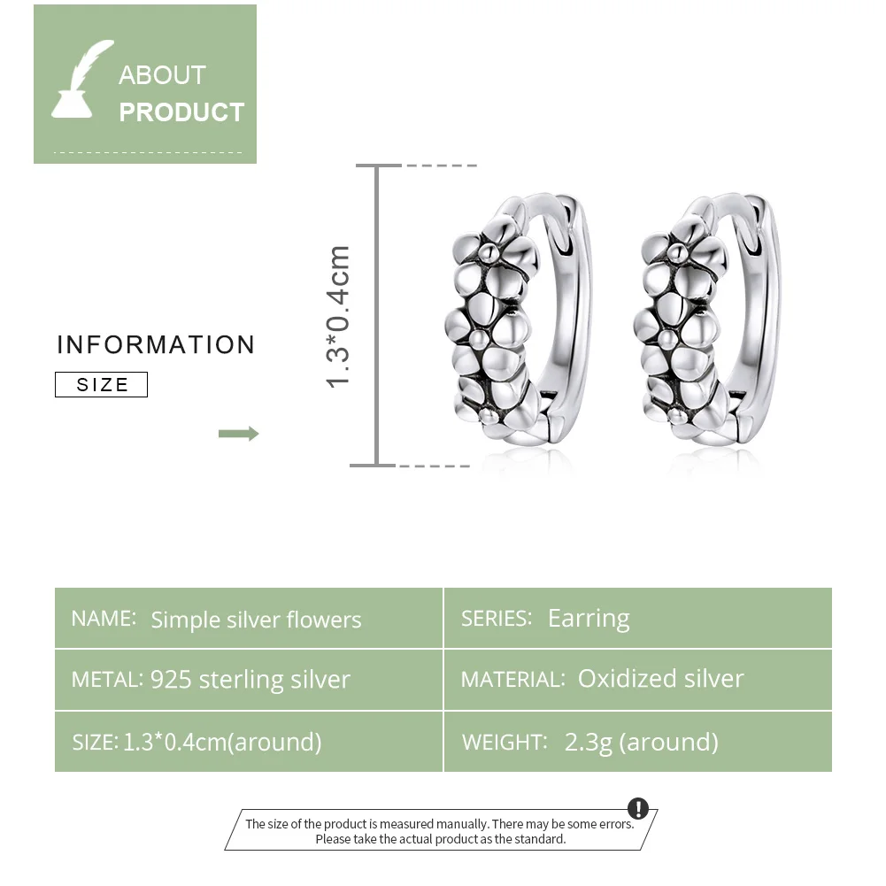 

925 Sterling Silver Vintage Simple Flowers Hoop Earrings Buckle for Women Engagement Statement Fashion Jewelry