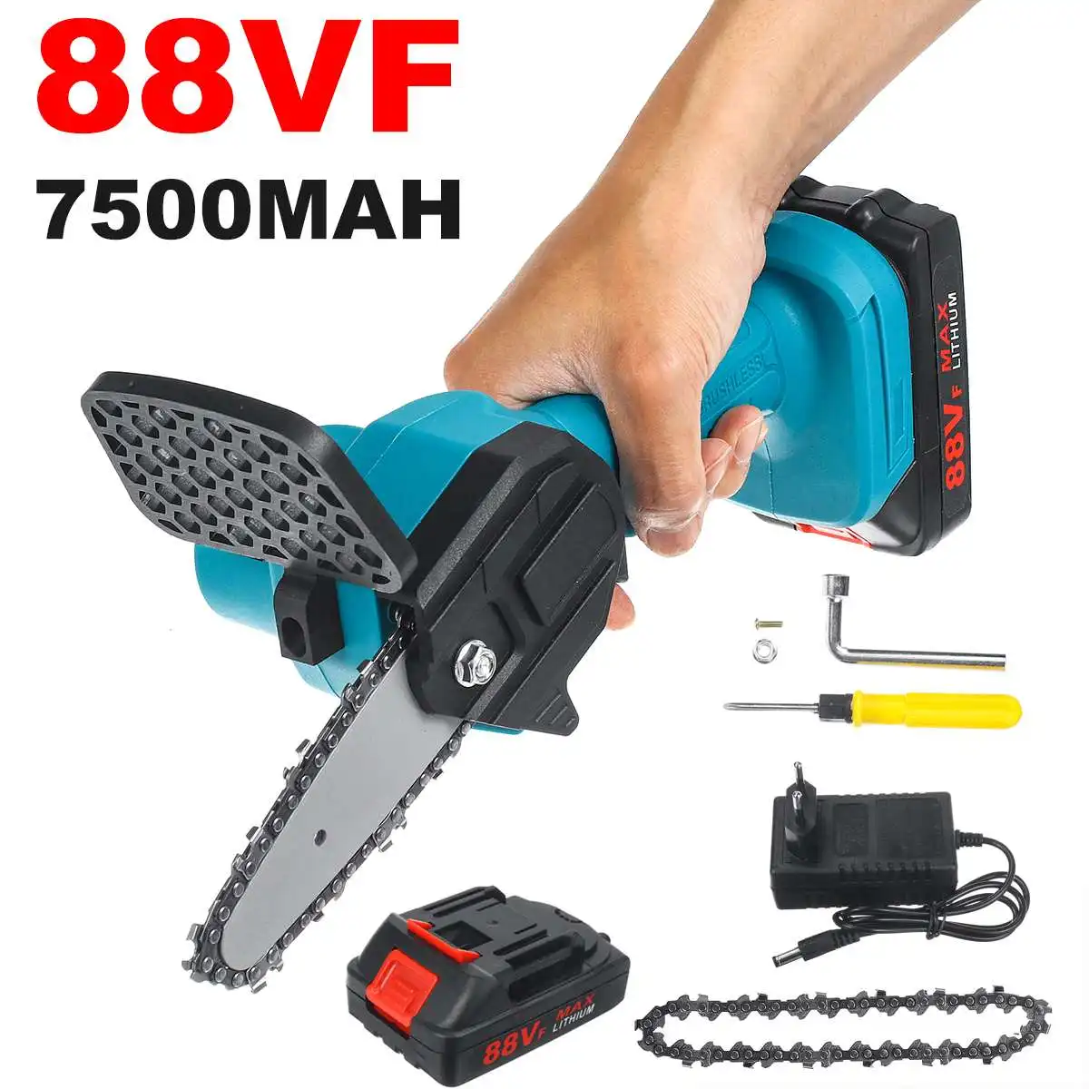 Электрическая цепная пила 88VF миниатюрный садовый инструмент с 2 аккумуляторами