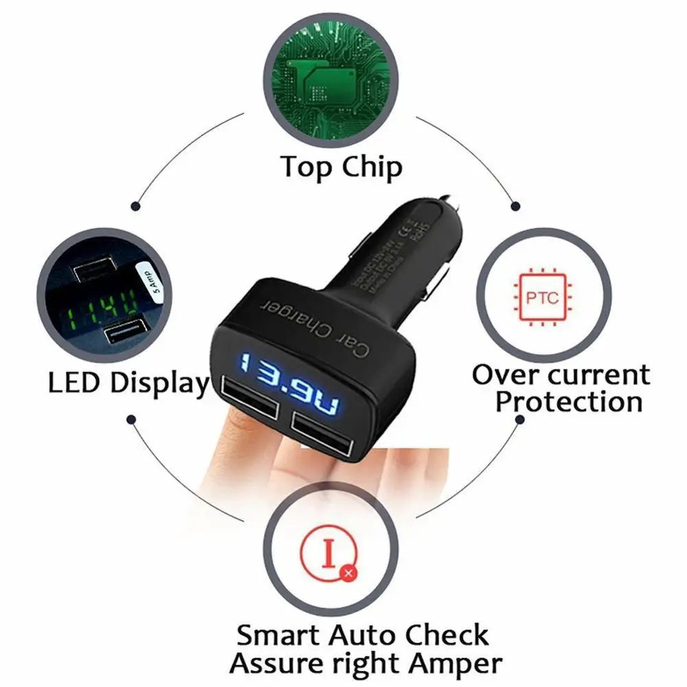 Автомобильное зарядное устройство 4 в 1 с двумя USB-портами для быстрой зарядки