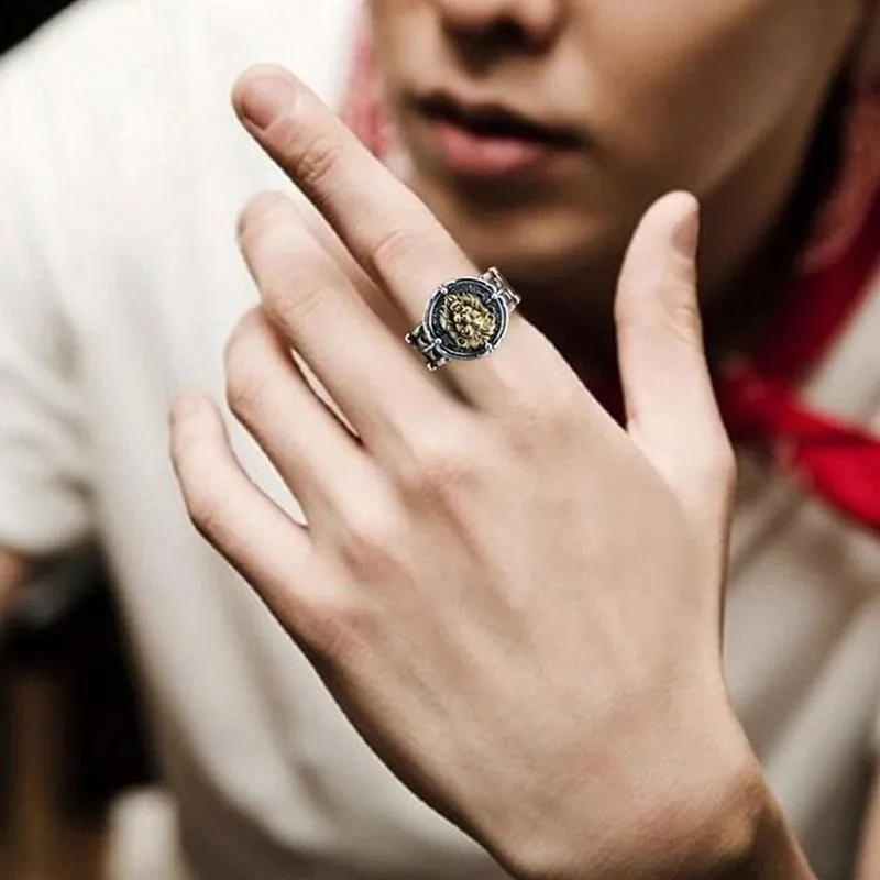 Мужское Винтажное кольцо с Львом регулируемое в готическом стиле панк хип хоп