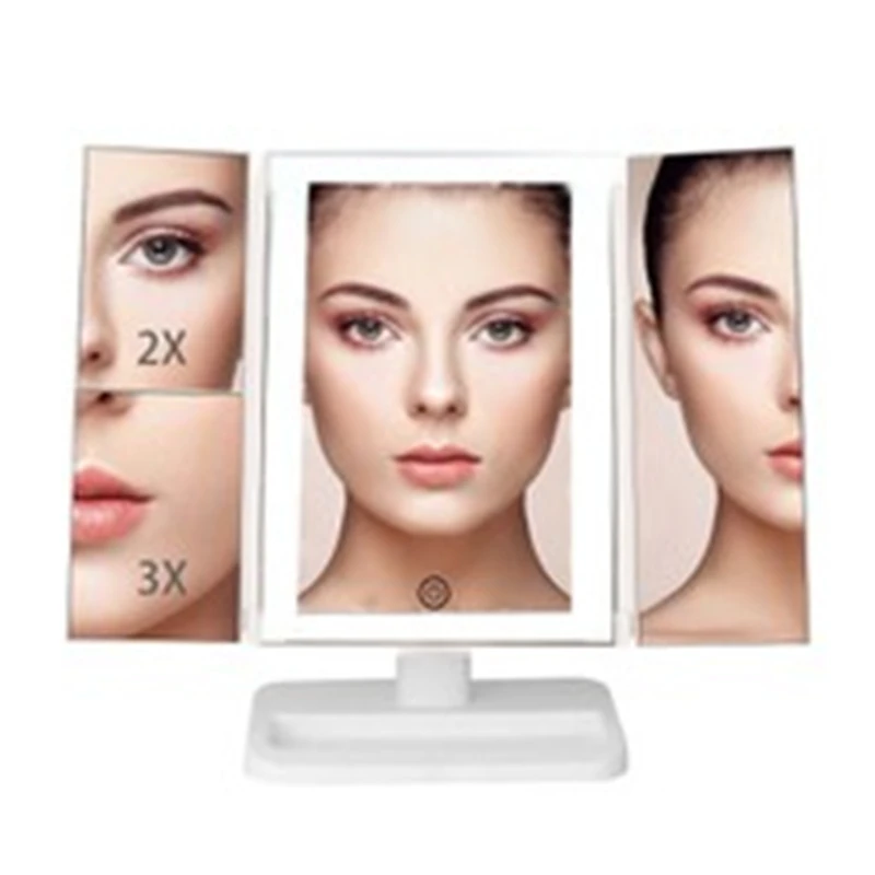 

Tri-fold LED makeup mirror with 22 lights, desktop makeup mirror, 1x / 2x / 3x magnification, 180 rotation, touch dimmer