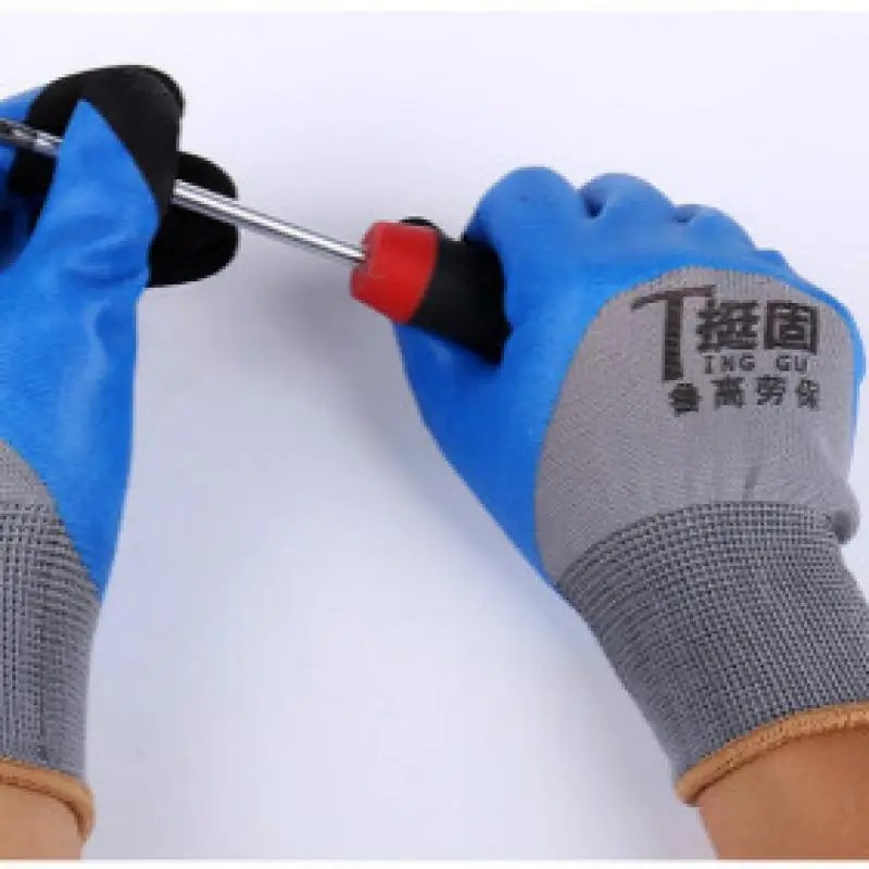 

12 Pairs Nitrile Gloves Working Safety Wear-resistant Non-slip Breathable Workers Labor Gloves For Site Protection