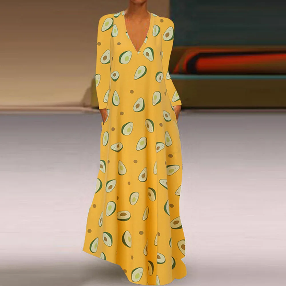 2019 осенние и зимние женские платья с фруктовым принтом платье длинными рукавами