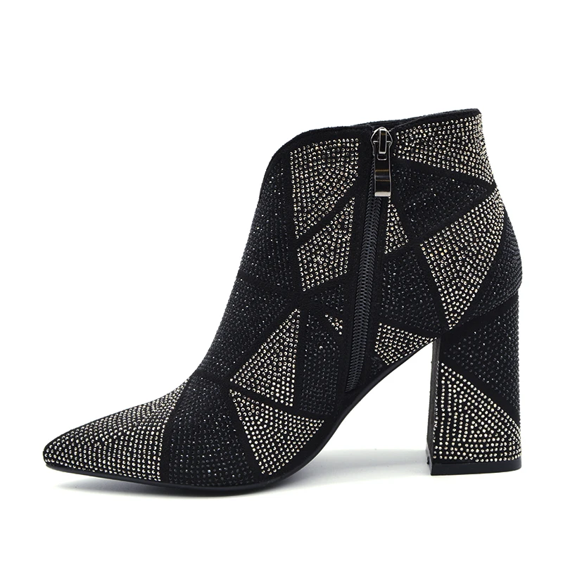 Новинка 2020 модные блестящие женские ботинки Стразы с кристаллами обувь на