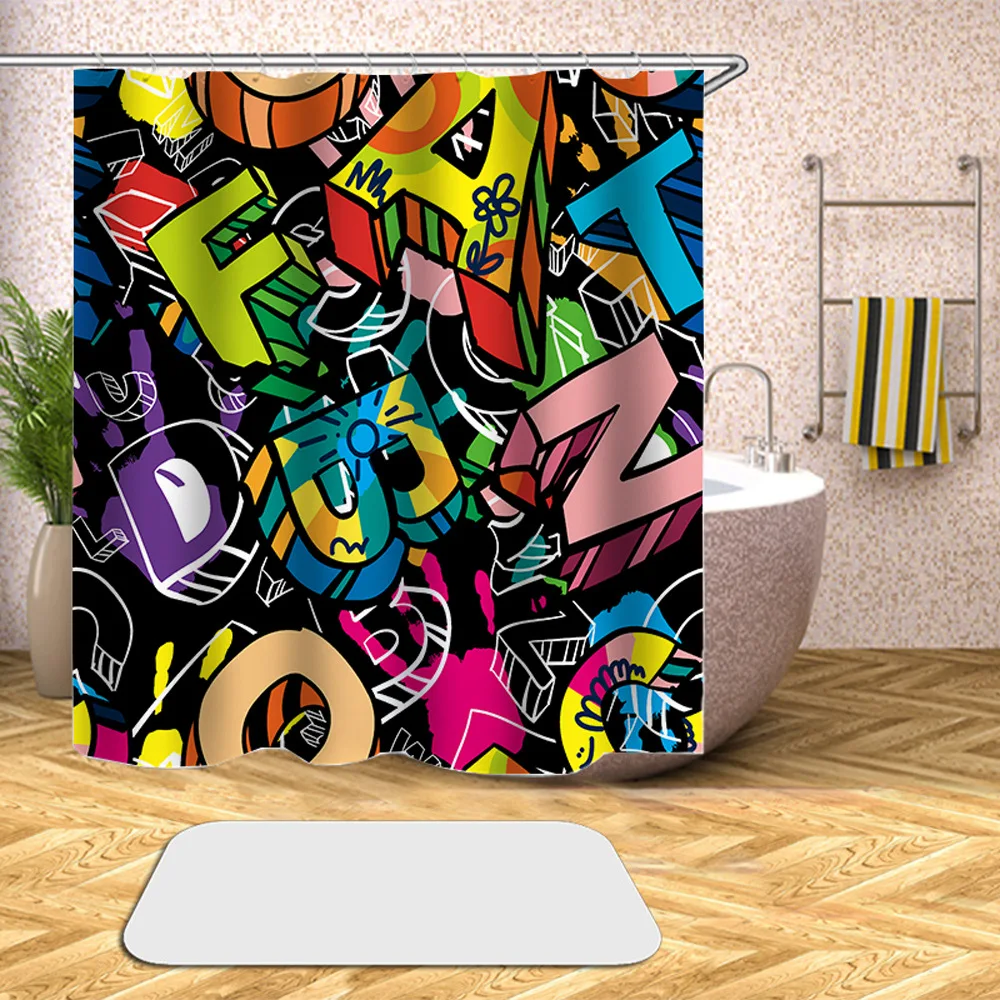 Лидер продаж набор для ванной комнаты с 3D-принтом и надписью занавеской душа