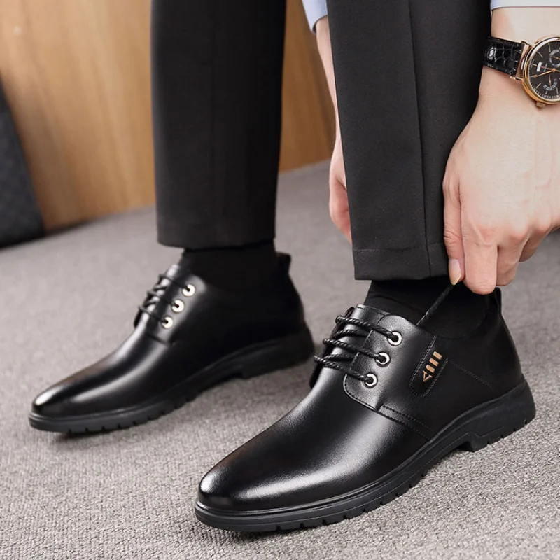 

2021 Spring Autumn New Fashion Men's Leather Casual Shoes Breathable Solid Colors Boat Shoes with Platform Suitable for Party