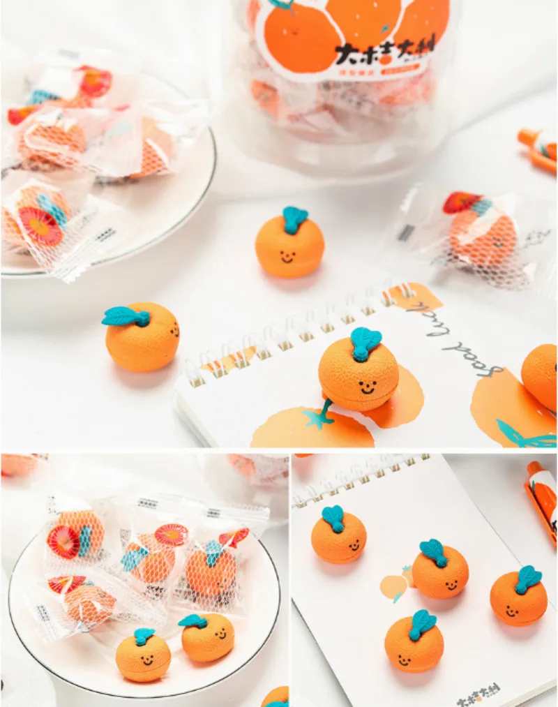 

1PC Mini Cute Orange Eraser Fruit Eraser School Supplies Desk Deco