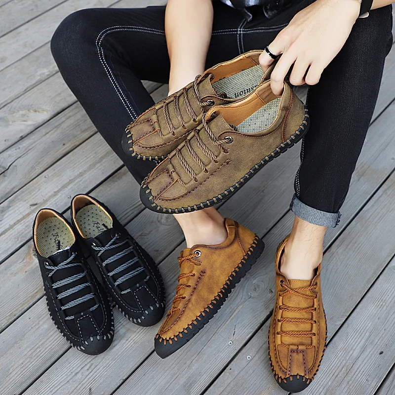 Мокасины мужские кожаные удобные лоферы Повседневная Уличная нескользящая