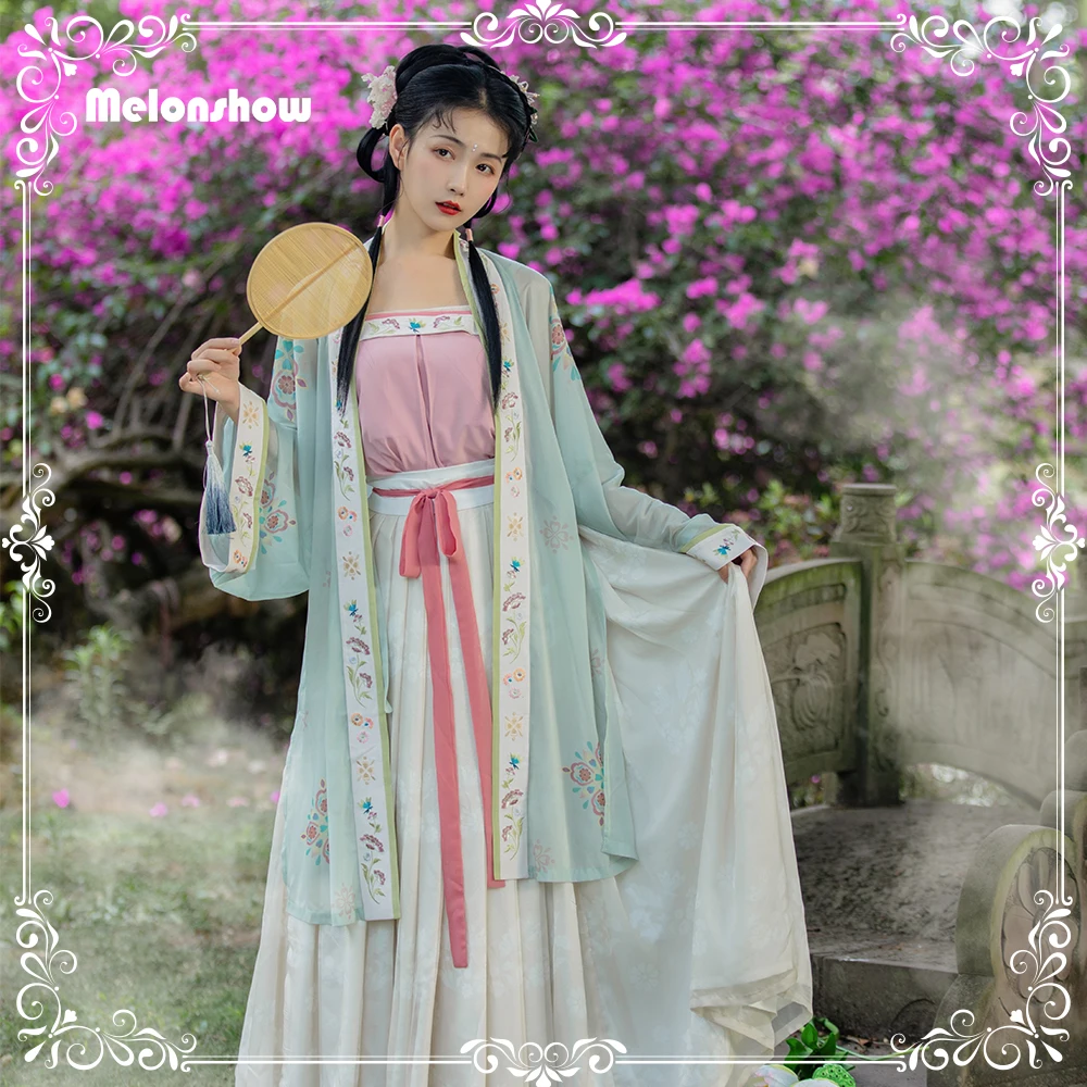 

Традиционное китайское платье Melonshow ханьфу, Женский костюм большого размера для косплея династии песни, женское винтажное платье, одежда в ...