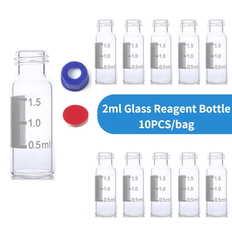 

10PCS 2ml Transparent Bottles Glass Lab HPLC 9-425 Clear Vial Bottles With Writing and Lid