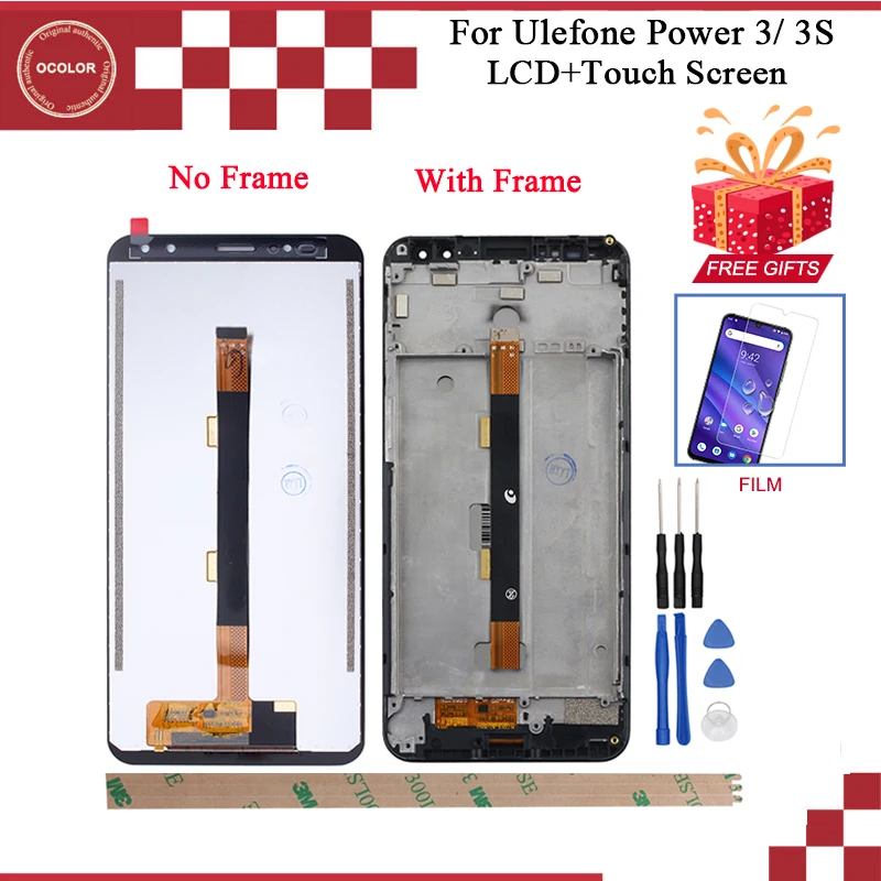 Ocolor для Ulefone power 3 ЖК-дисплей и сенсорный экран с рамкой 6," дигитайзер для Ulefone power 3S с инструментами+ клей+ пленка