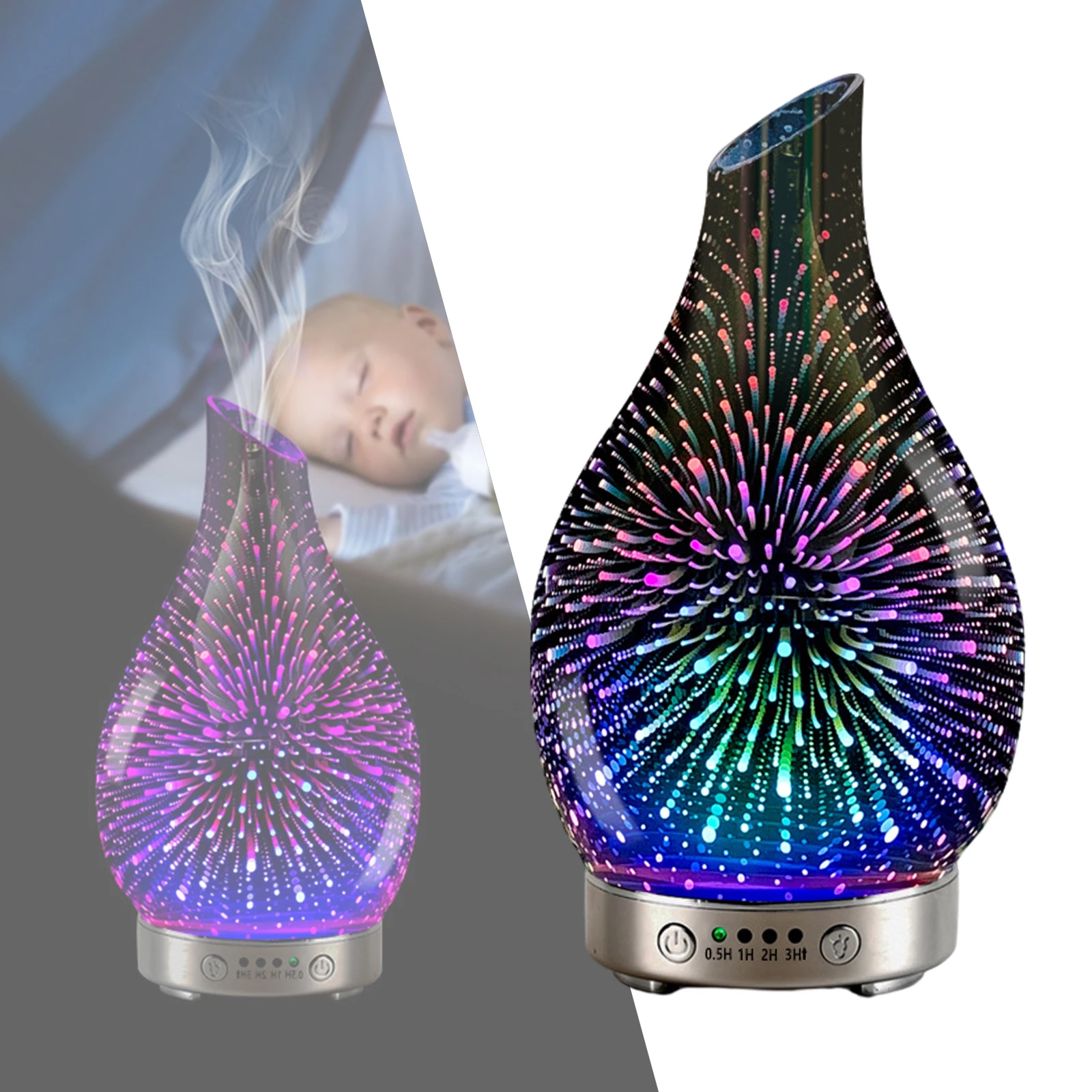 3D Glass Essential Oil Diffuser Aromatherapy Ultrasonic Humidifier Night Light Timer Setting Yoga SPA | Дом и сад