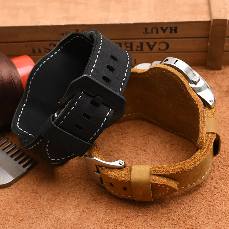Retro Thick Genuine leather watchband  men Wrist watch strap  for Panerai 20mm 22mm 24mm 26mm Brown Black with mat