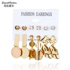 Комплект серег женских из 6 пар, ювелирные украшения в винтажном стиле с геометрическим рисунком холодного ветра и диском, из металла неправильной формы