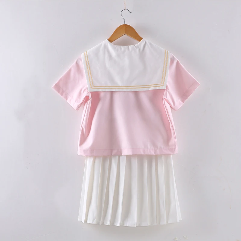 Японская школьная форма для девочек Летние розовые Топы + белая юбка JK Sailor Одежда