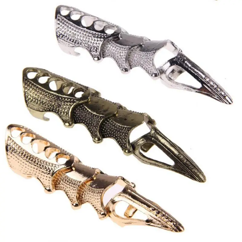 

New 5pcs/lot Punk Knight Skull Double Finger Ring Knuckle Armour Full Finger Ring Gothic Punk y Ghost Rings Men Brinco