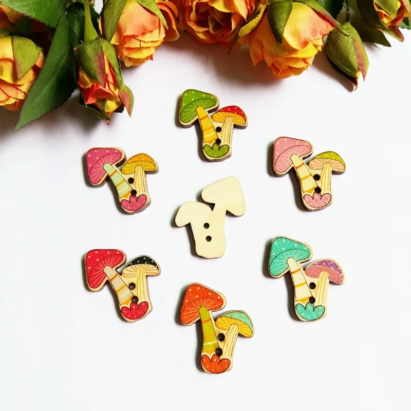 50 шт Многоцветный Животные Кнопки 2 отверстия гриб кнопки печати древесины