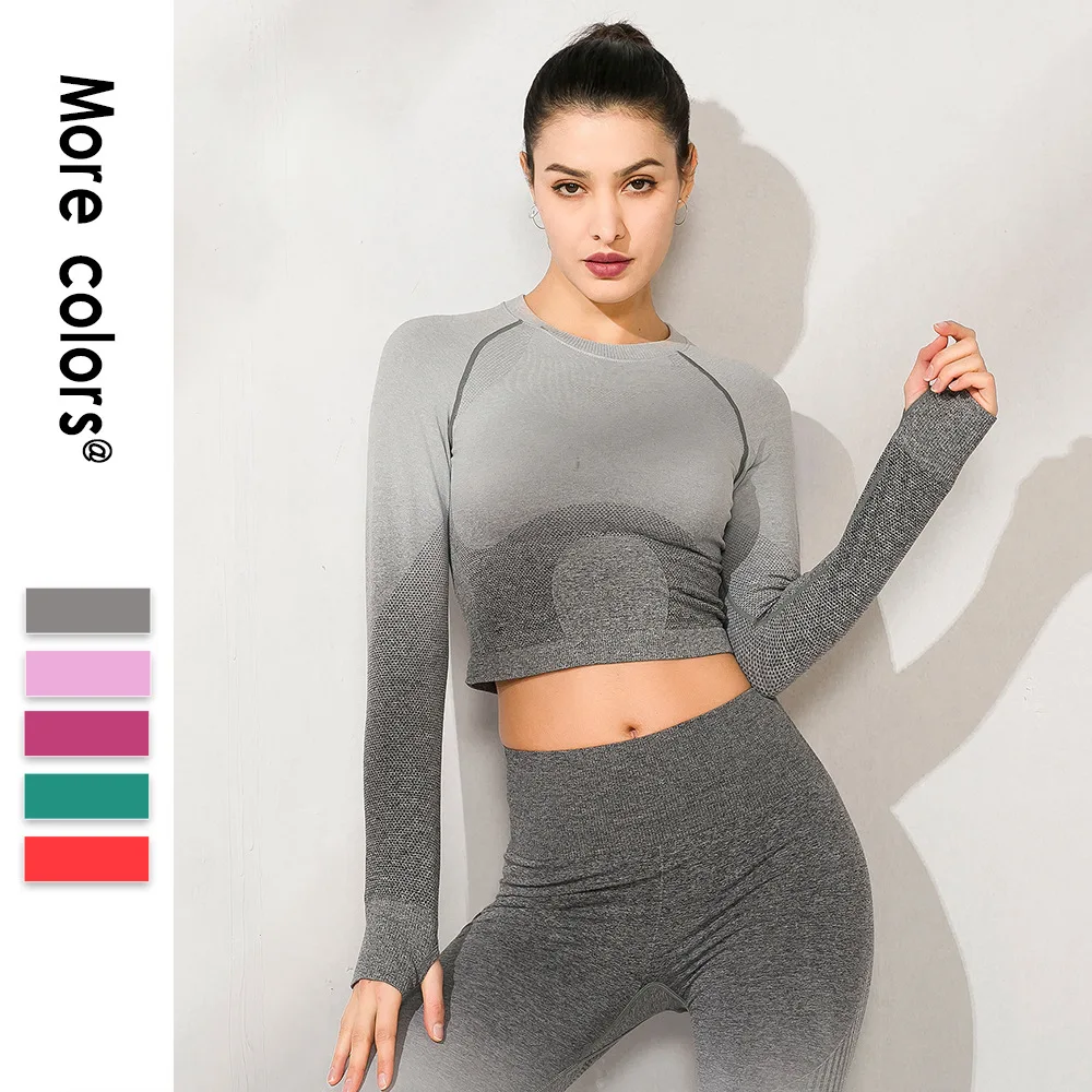 

Спортивный костюм для женщин, бесшовный комплект для йоги с градиентом, одежда для фитнеса, тренажерного зала, рубашка с длинным рукавом, ле...