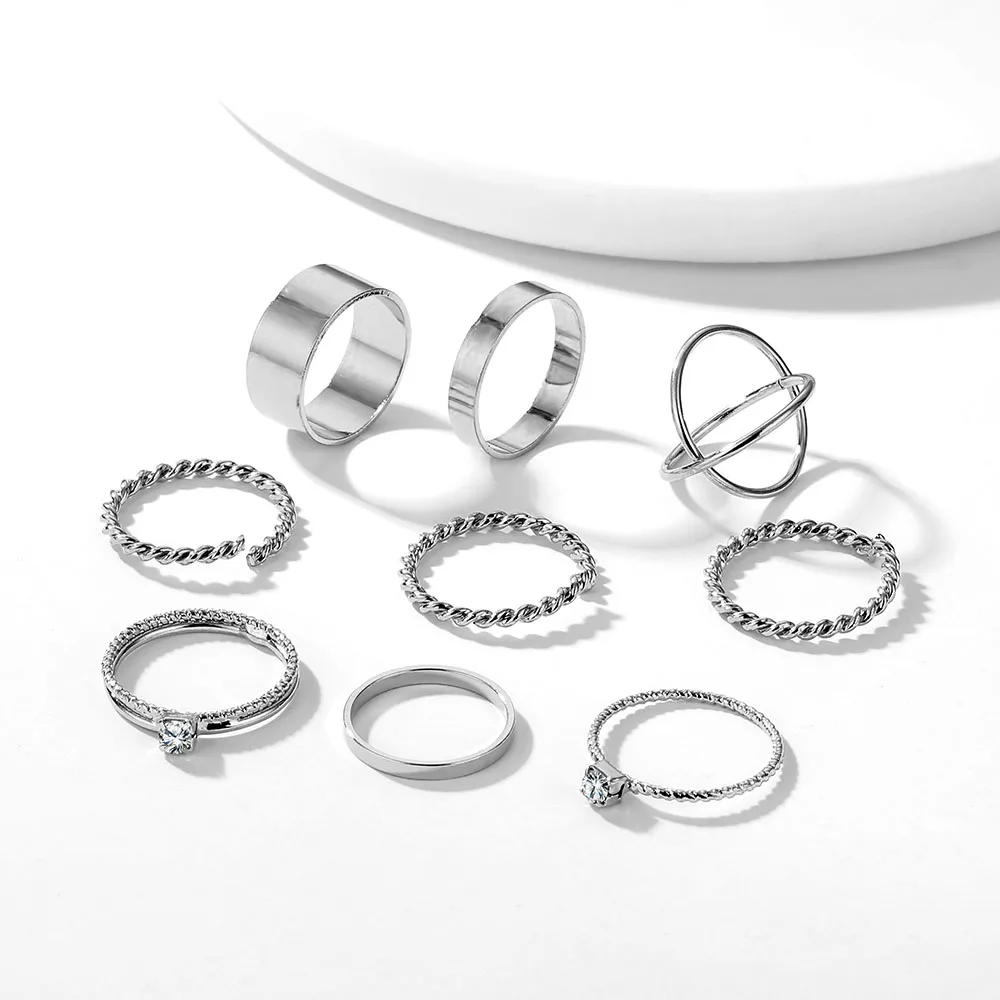 FAMSHIN 8 Pcs/Set Fashion Design Round Gold Color Rings Set For Women Handmade Geometry Finger Ring Set Female Jewelry Gifts