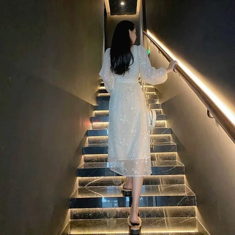 

Elegant Floral Dress Women Vintage Retro Fairy Dress Long Sleeve Embroidery Lace Designer Dress Women's Clothing Autumn 2021