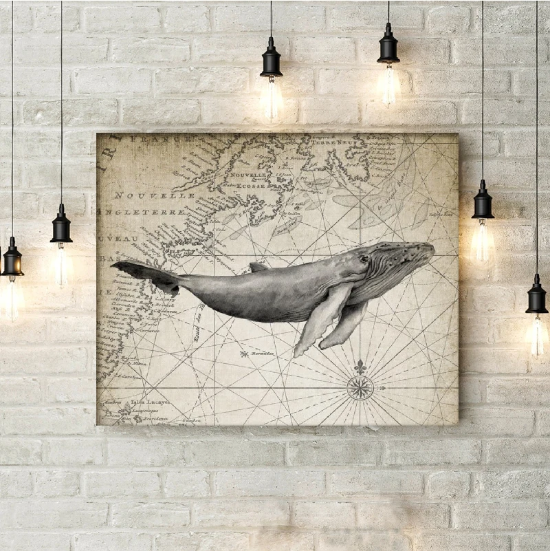 

Humpback Whale Print Whale Illustration Vintage Poster Marine Decor Nautical Art Canvas Painting Picture Home Wall Art Decor