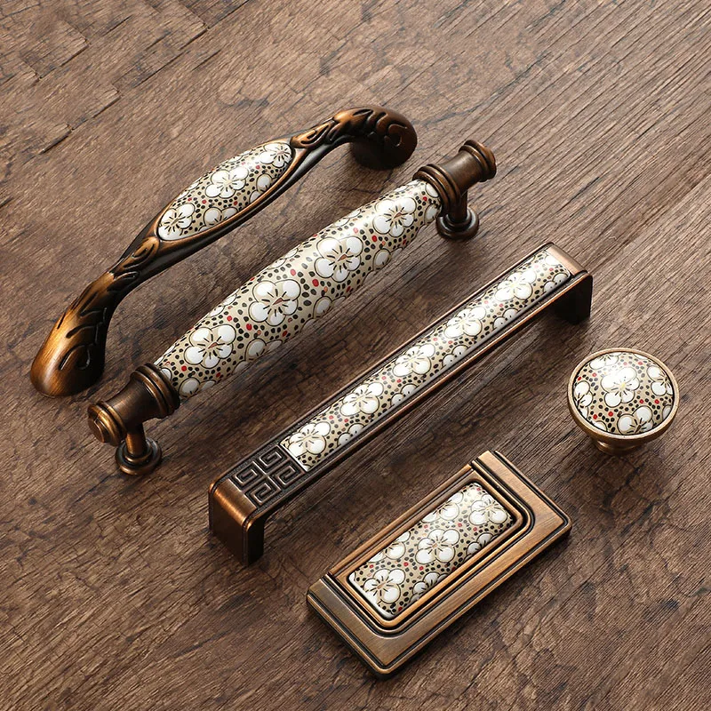 Антикварные Бронзовые керамические ручки для шкафов винтажные ящиков Ручки
