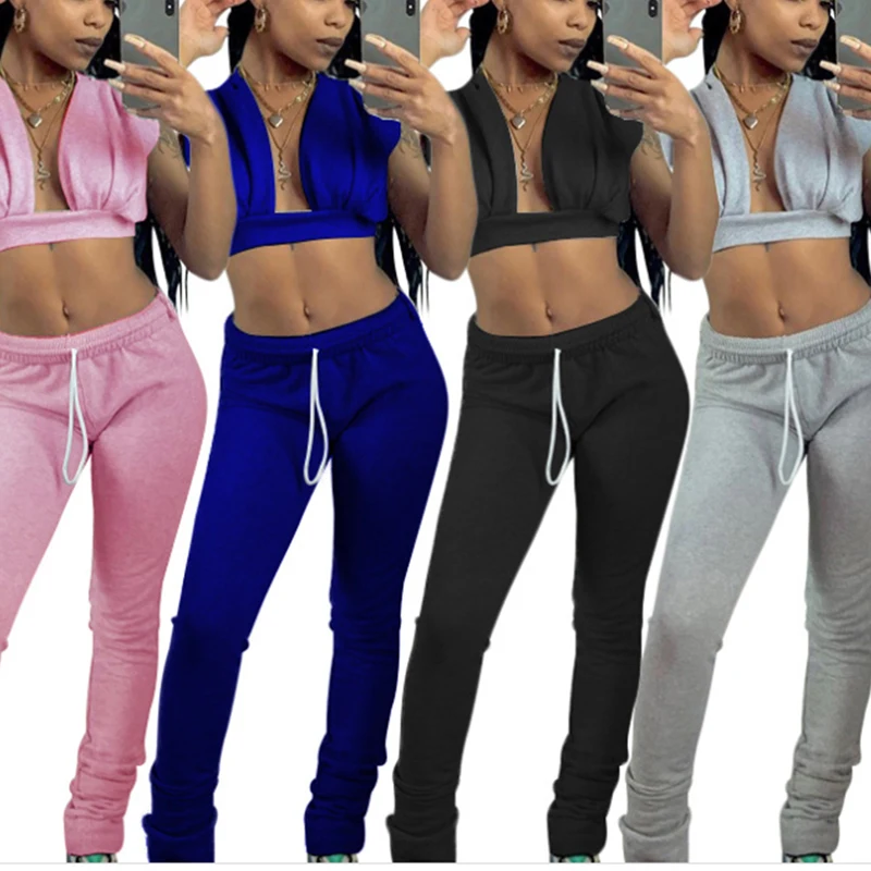 

Женский укороченный топ с высокой талией, спортивный костюм, комплекты для йоги, облегающий Топ без рукавов с запахом + спортивные штаны, спо...