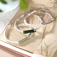 100 real 925 sterling silver handmade bamboo bangles for women strawberry quartz ethnic bracelets handmade fine jewel