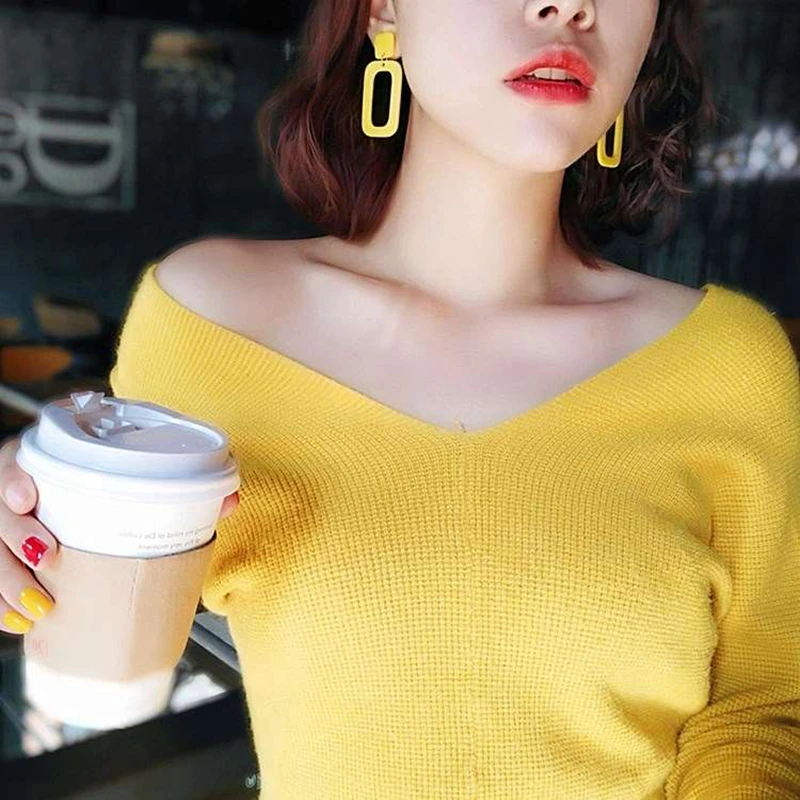 Корейская Новая мода DIY геометрические серьги желтые квадратные Висячие для