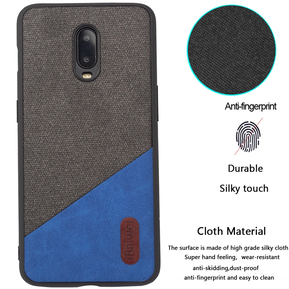 Тканевый текстурный тканевый чехол для Oneplus 6T 1 + силиконовый задняя крышка