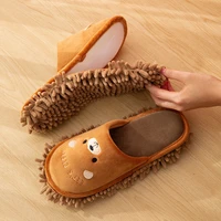 women men winter cartoon slippers new house floor cleaning foot shoes cute cat bear removable for clean dust mop indoor slippers
