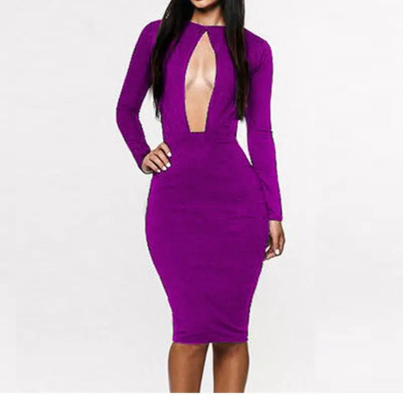 OL Style Bandage Long Sleeve Dresses Key Hole Party Robe Bodycon Dress for Sexy Clubwear Women | Женская одежда