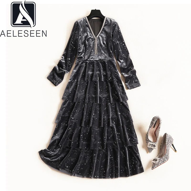 AELESEEN 2019 Зима Новое высококачественное бархатное нарядное платье женское