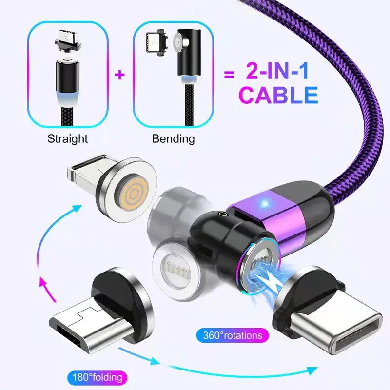 Магнитный кабель для быстрой зарядки вращающийся на 540 градусов поглощающий USB C