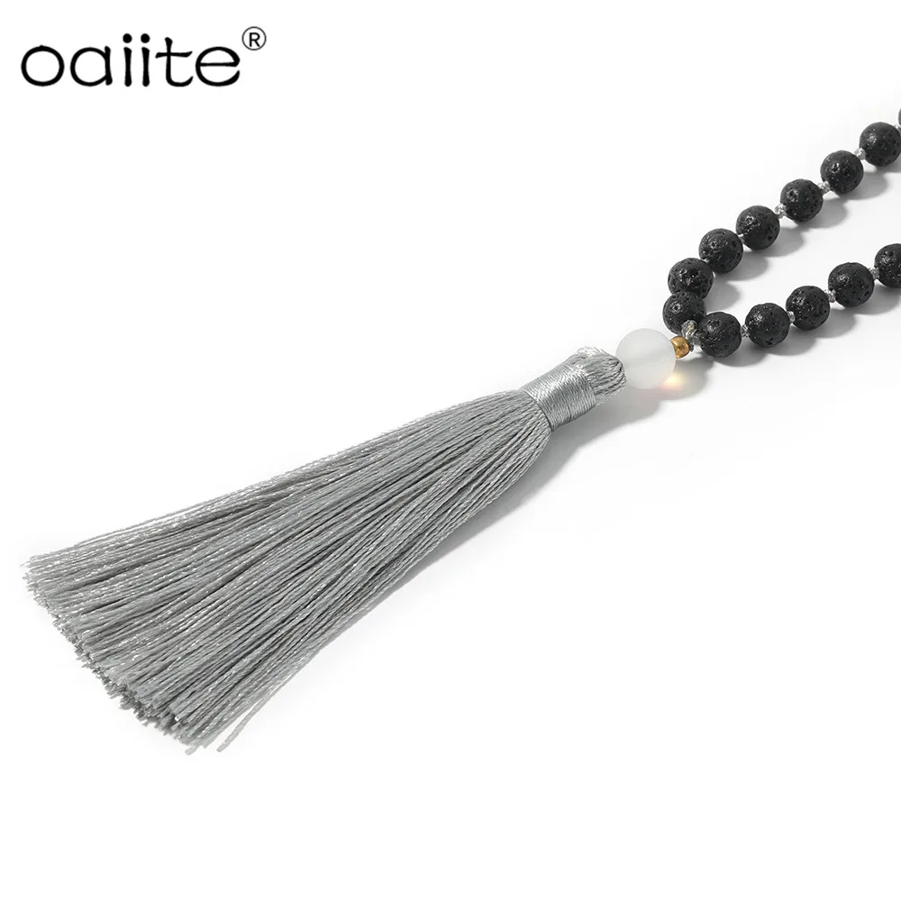 

OAIITE 6mm Natural Lava Volcanic Rock Stone Beads Necklace Choker Rock Bracelet Men/Woman Jewelry Handmade 108 Mala Necklace