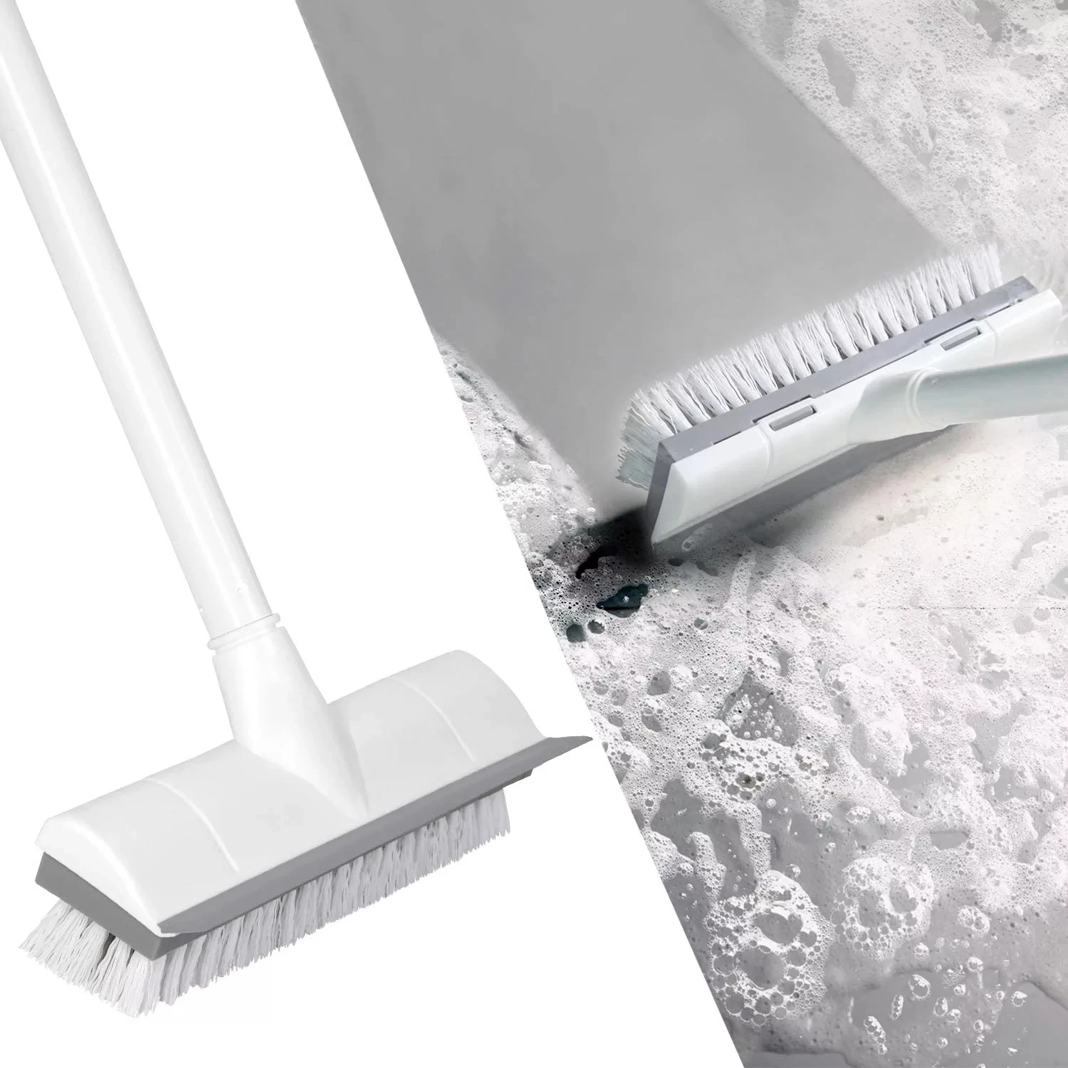 

Eyliden Floor Brush Scrub Brush with 50" Adjustable Stainless Metal Long Handle Scrubber with Stiff Bristles for Tile Cleaning
