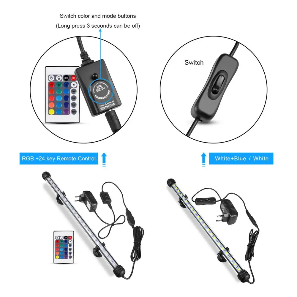 Светодиодный светильник для аквариума водонепроницаемый с кнопкой 19/29/39/49 см 220 В