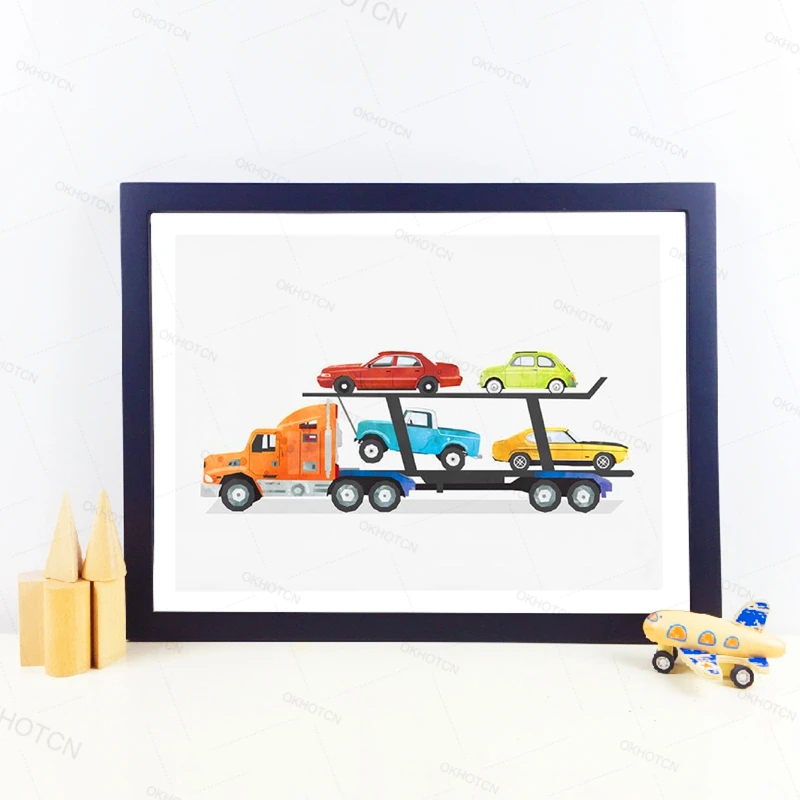 Автомобильный перевозчик грузовик искусство холст картина Картина дети мальчик