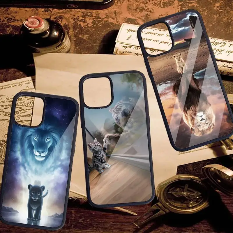 

Cat tiger dog lion reflection Phone Case PC for iPhone 11 12 pro XS MAX 8 7 6 6S Plus X 5S SE 2020 XR