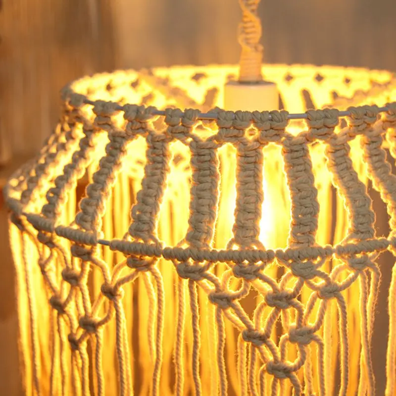 

Hand-knitted Woven Lampshade Macrame Tapestry Tassel Hanging Lamp Decoration