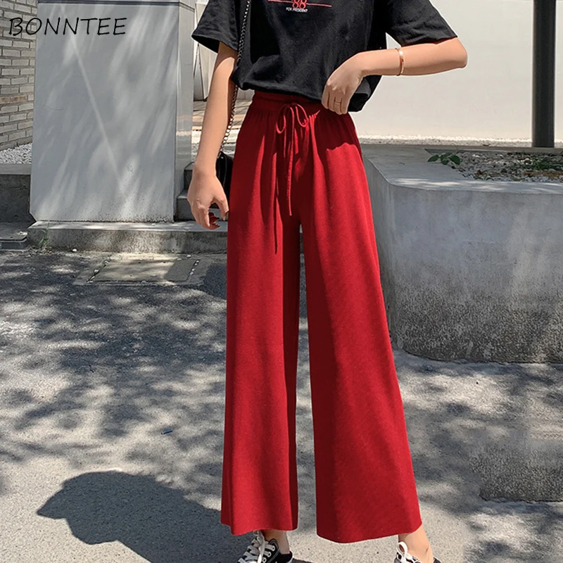 

Женские тонкие брюки до щиколотки, Элегантные Высокие капри на шнуровке, женские мягкие свободные брюки для отдыха с широкими штанинами, же...