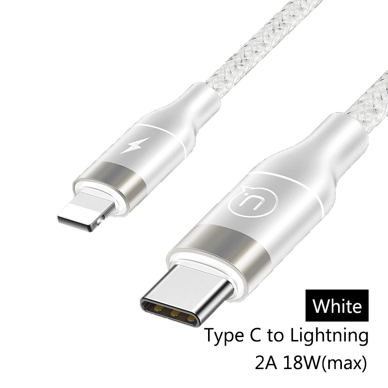 C o lightning White USAMS кабель тип-c для освещения 18 Вт 3A, поддержка PD быстрый для зарядки, Нейлоновый, в оплетке кабель синхронизации данных зарядный кабель для iPhone x xs max xr - Цвет: C o lightning White