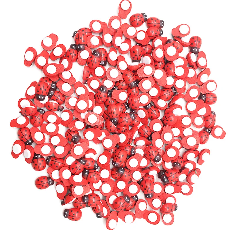 100 шт./пакет деревянные наклейки божьей коровки детские с клейкой обратной