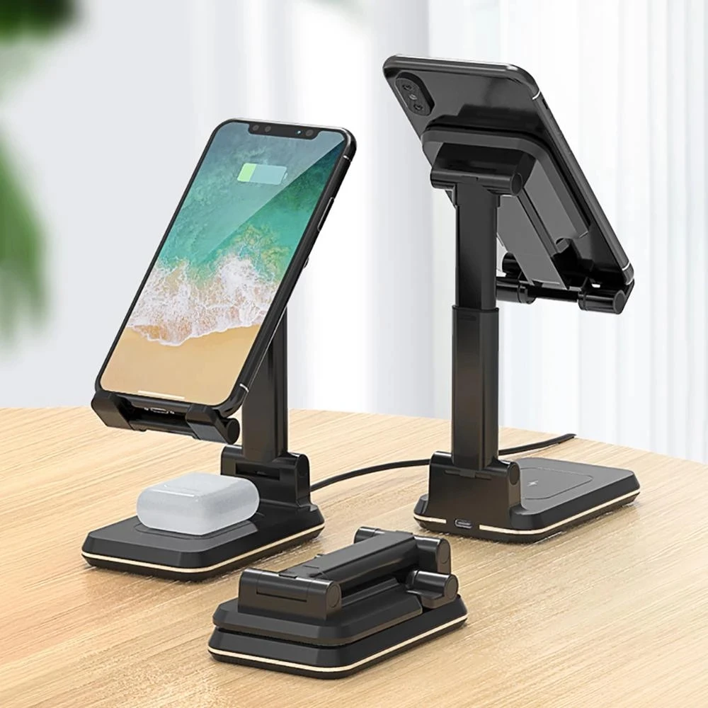 

10W Wireless Charger Stand Telescopic Desktop Phone Bracket 2in1 Wireless Charging Cell Phone Holder For IPhone Xiaomi Samsung