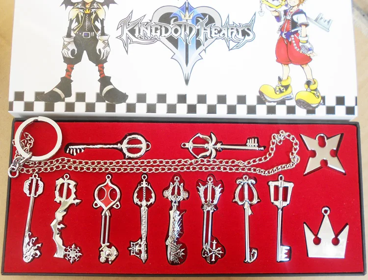 Новинка, 12 шт., серия Kingdom Hearts, брелки, металлическая подвеска, ожерелье, серебряное оружие