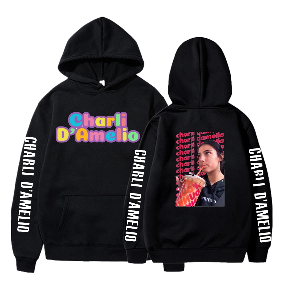 

Зимняя женская толстовка с капюшоном с длинным рукавом и принтом Charli zi Harajuku, Женская толстовка с капюшоном и карманами, Женский пуловер, топ...