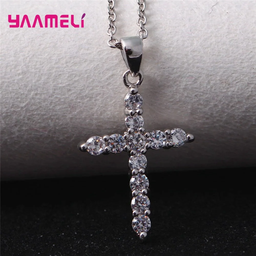 

New Arrival Unisex 925 Sterling Silver Pendant Necklace For Daily Decoration Personality Stylish Christian Cross With Zirconia