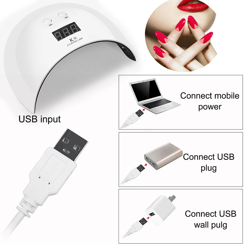 24W UV+LED Nail Lamp Gel Polish Dryer With Smart Automatic PIR Motion Sensor Switch USB Input 30s/60s Timer DIY Tools | Лампы и