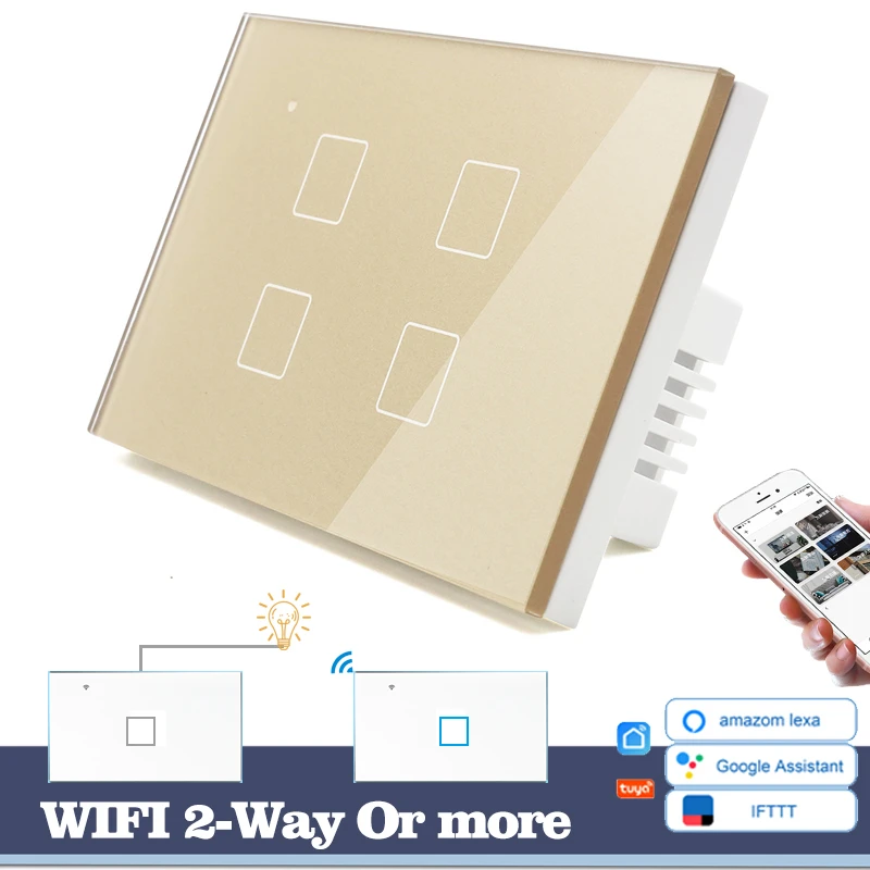 WIFI сенсорный светильник настенный выключатель Золотое стекло синий светодиод